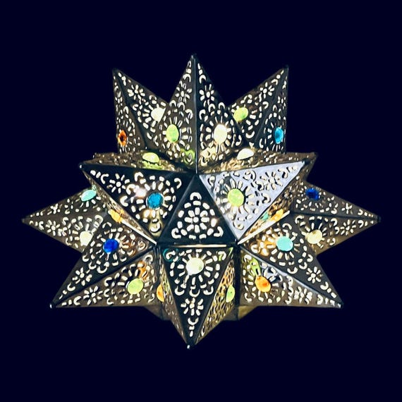 Tin Star Sconce with Colored Marbles: Mexican Luminaria, Silver Finish