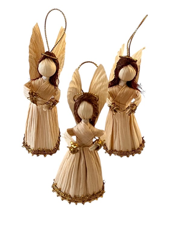Mini ANGEL Ornaments, SET (3) Mexican Corn Husk Christmas Decorations