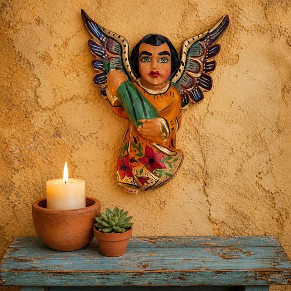 Mexican ANGEL, Full Body Hanging Carved Wood Angel