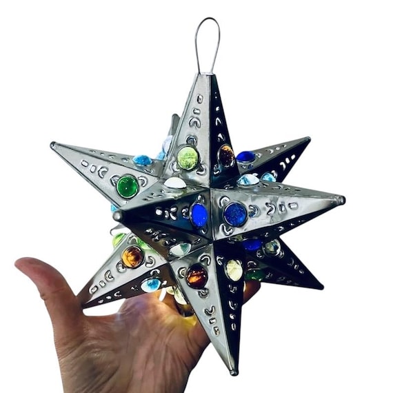 Mexican Tin STAR with Marbles: Moravian Estrella 8” ***See Description