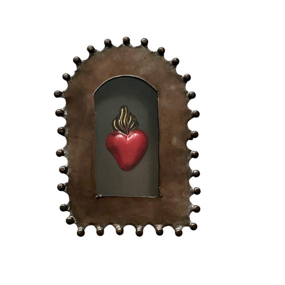 Mexican Tin NICHO, Sacred Heart Frame Shadowbox, WITH or WITHOUT Heart Magnet