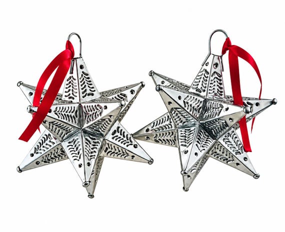 Mexican TIN STARS Set (2)  Moravian Stars, Estrellas LG Ornaments 7”H