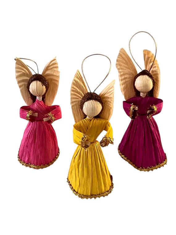 ANGEL Ornaments, SET (3) Mexican Corn Husk Christmas Decorations