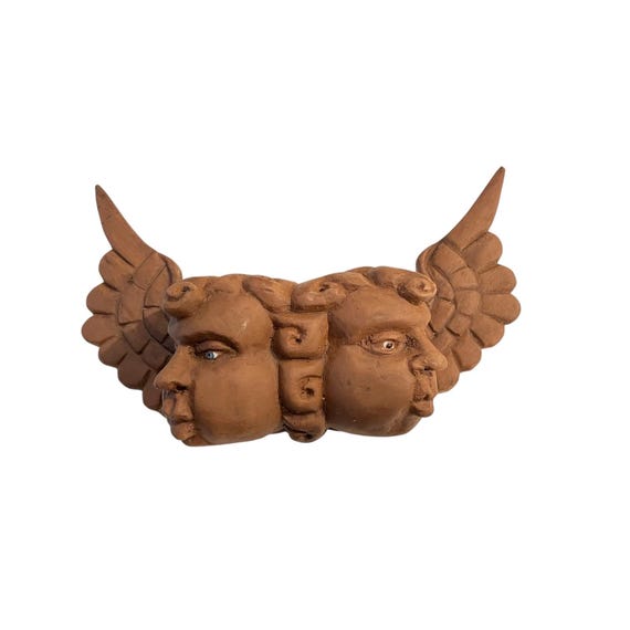 WOOD ANGEL, Two Faces Mexican Wood Angel w Glass Eyes, Cherubs, Cacheton, Chubby Cheeks Angel #4