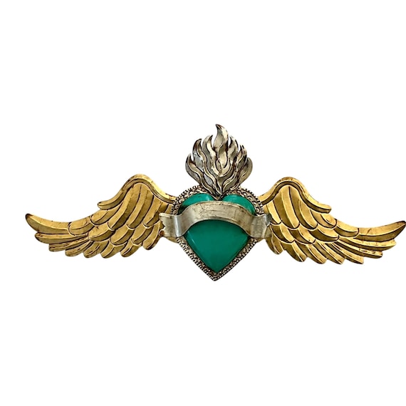 HEART with WINGS, Tin Winged Heart, Mexican Corazon 26”W