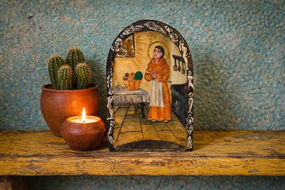 SAN PASQUAL Nicho with Milagros, Kitchen Retablo, Patron Saint of Cooks