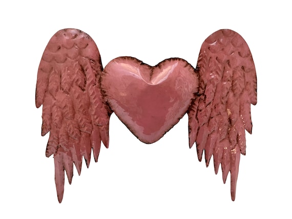 WINGED HEART, Mexican Corazon, Punched Tin Heart with Wings