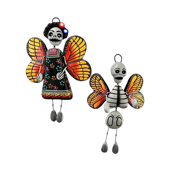 Day of the Dead BUTTERFLY Ornament, Altar Decor, Muertos Angel Mariposa, Mexican Pottery Puebla