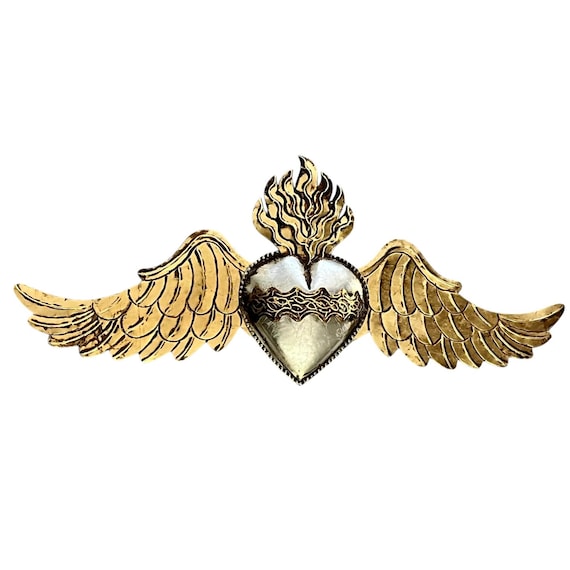 HEART with WINGS, Tin Winged Heart, Mexican Corazon LARGE 26”