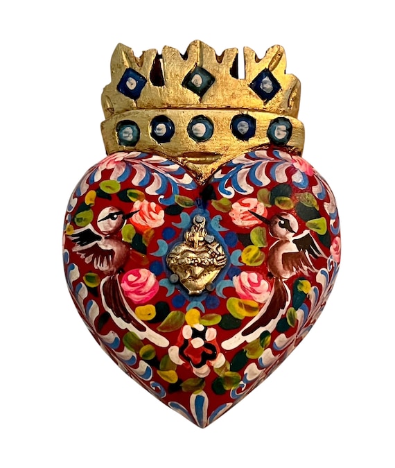 Mexican MILAGRO HEART with Crown, ExVotos Sacred Heart Corazon