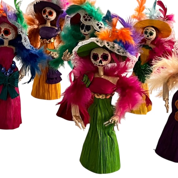 Day of the Dead CATRINA,  Small Mexican Corn Husk Figurine