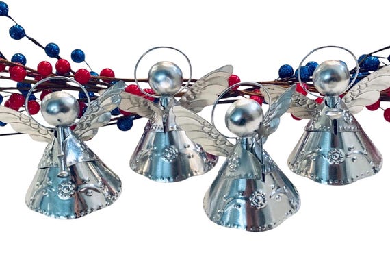 Tin ANGEL ORNAMENTS Set, Mexican Christmas Ornaments, Party Favors, Mexico Xmas