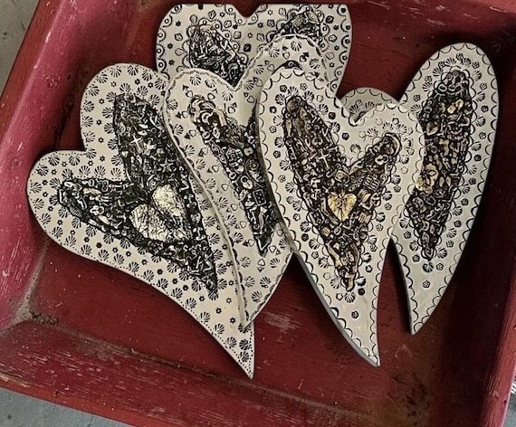 Mexican MILAGROS HEART, Wood with Embossed Tin, ExVotos Corazon