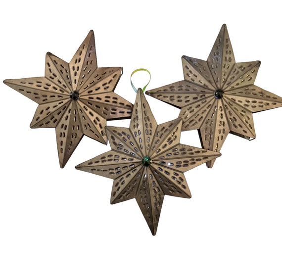 Punched Tin Star Ornaments Set (3): Mexican Luminaria Decor