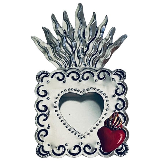 Tin Nicho, Mexican Tin Heart Shadowbox Frame, Sagrado Corazon, WITH or WITHOUT Red Heart magnet