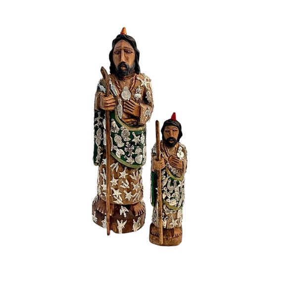 Saint JUDAS Figurine with MILAGROS, Mexican Santo, Patron Saint of Hope, St Jude Thaddeus, TWO Sizes