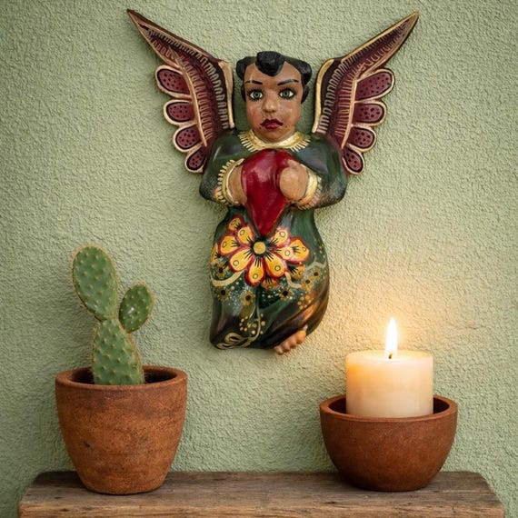 Mexican ANGEL, Full Body Hanging Carved Wood Angel, Guerrero Carving