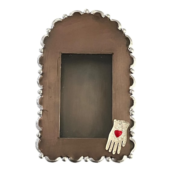 Mexican Tin Nicho Frame with Healing Hand Milagro Magnet 7”H