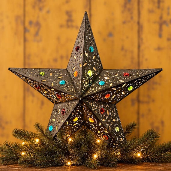Mexican STAR Christmas Tree TOPPER, Xmas Tin Star, Estrella Luminaria Large 15”