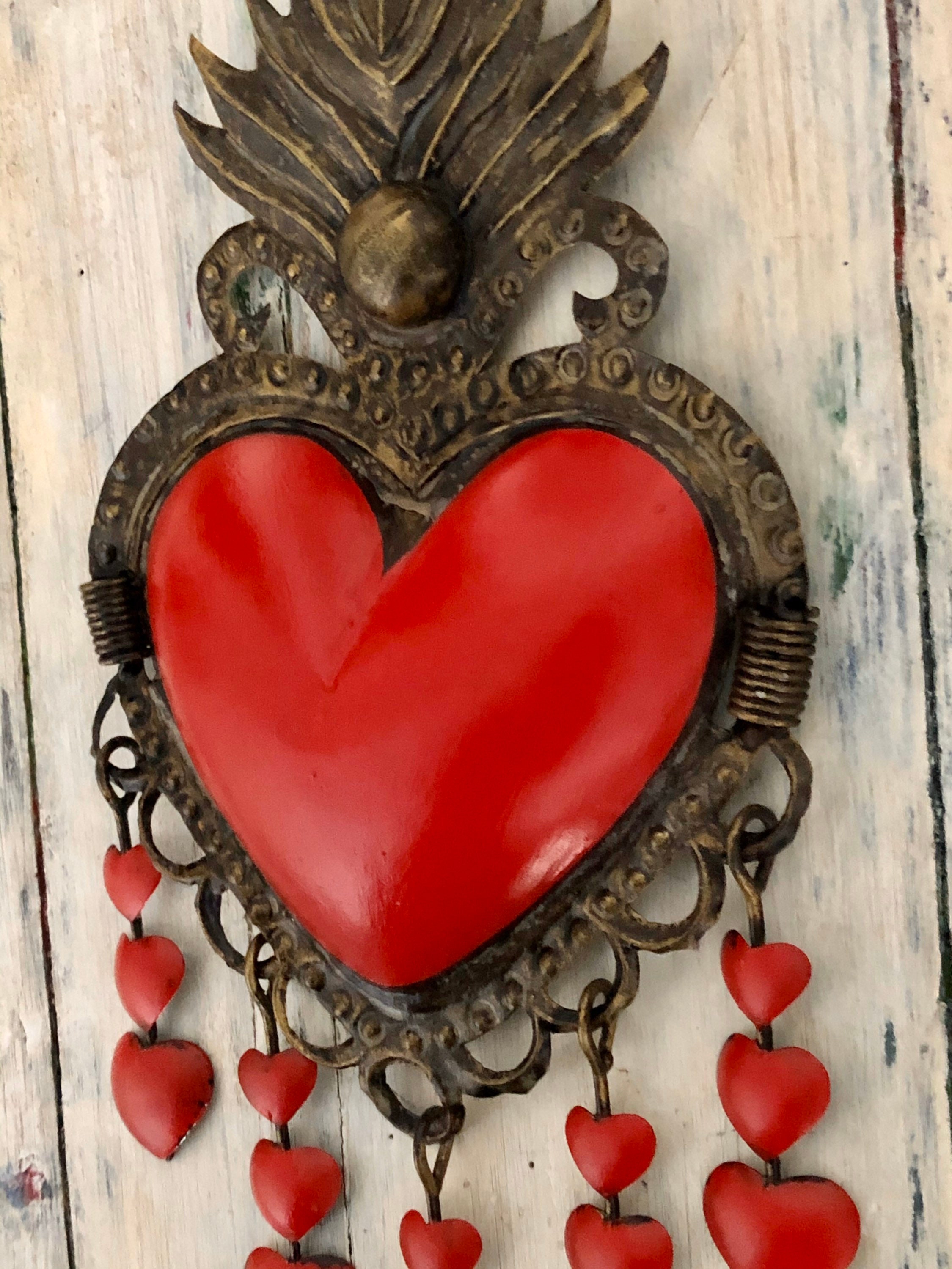 Mexican TIN HEART with Dangling Hearts Hanging Hearts SACRED Etsy