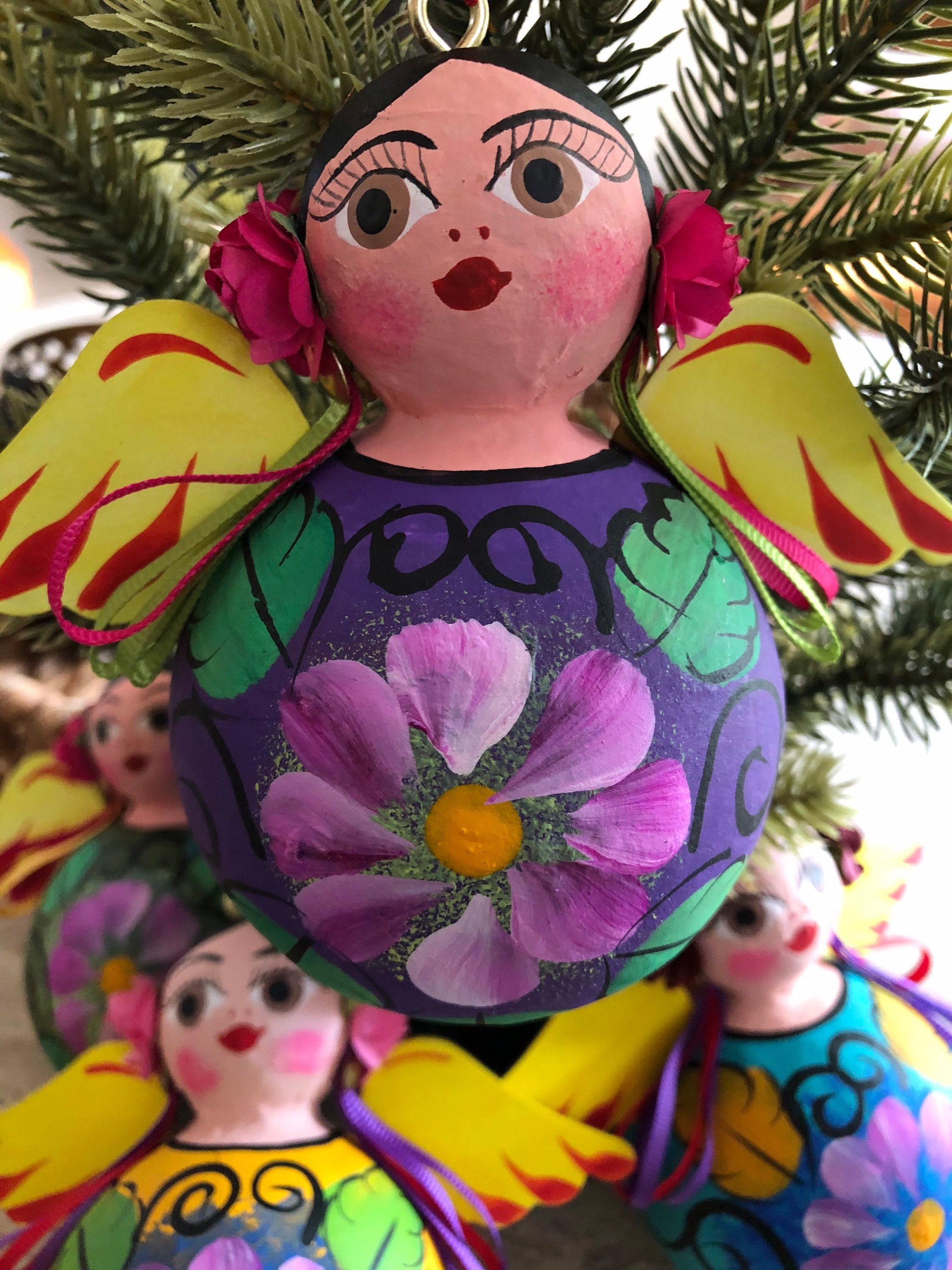 SET 2 Paper Mache ANGEL ORNAMENTS Hanging Mexican Christmas Etsy