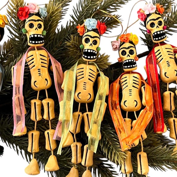 Day of the Dead Ornament, Muertos Calavera with Sombrero OR Frida