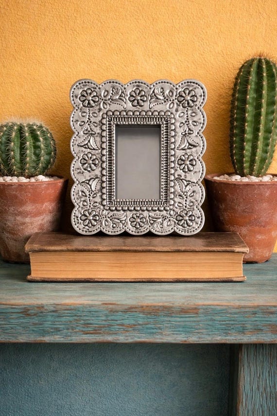 Mexican Tin NICHO,  Shadowbox Frame, Silver or Oxidized