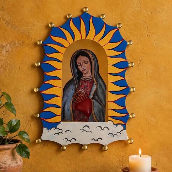 Tin NICHO Shadowbox Display Frame Virgin Guadalupe LG 11”
