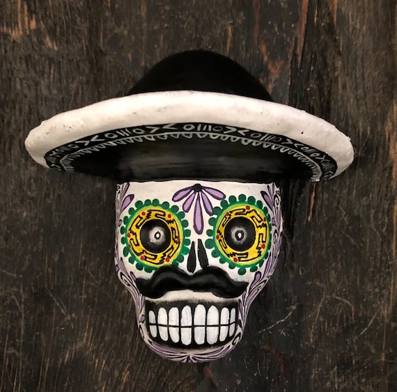 DAY of the DEAD Sugar Skull, Mexican Pottery Clay Calavera, Dia de Los Muertos Catrin