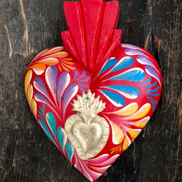 Red MILAGRO HEART, Painted Sacred Heart