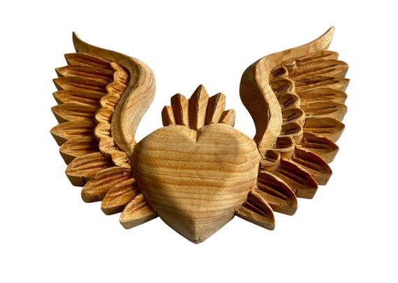 Winged Sacred Heart: Unpainted Wood Corazon, DIY Craft