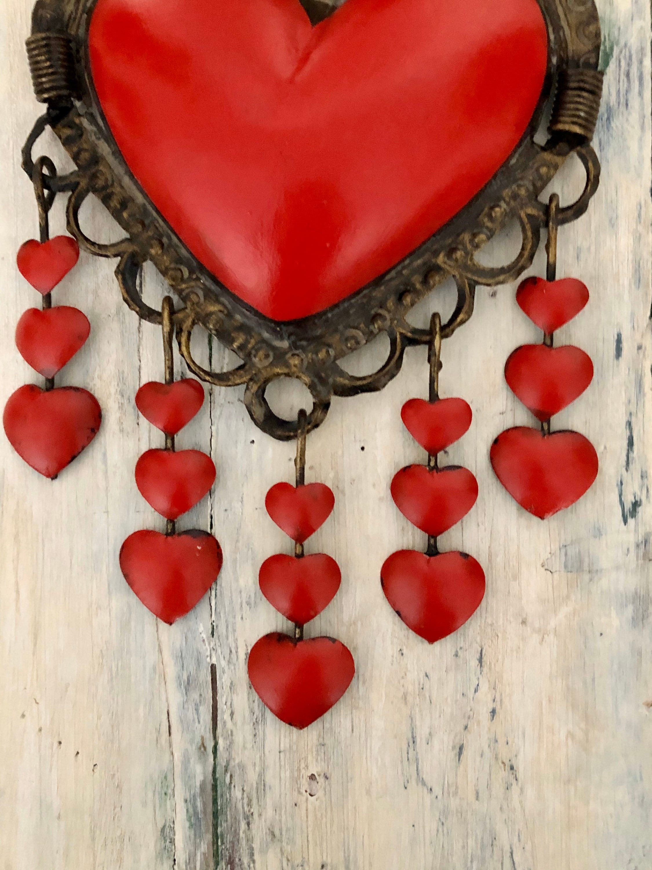 Mexican TIN HEART with Dangling Hearts Hanging Hearts SACRED Etsy