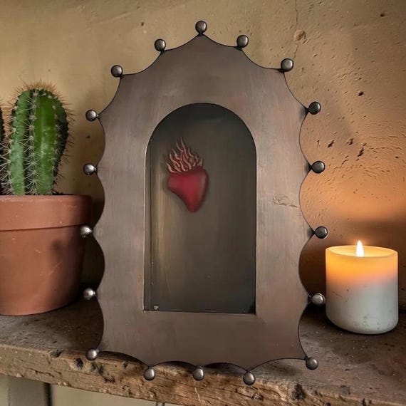 LG 11” Mexican Tin NICHO, Shadowbox Display Frame with/without HEART Magnet