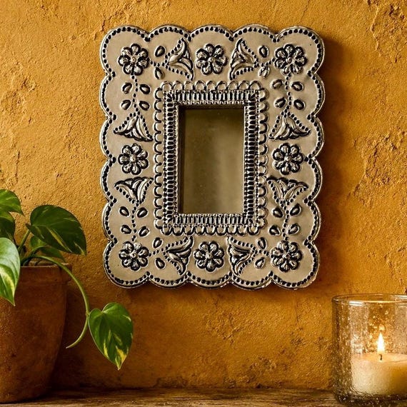 Mexican Tin NICHO,  Shadowbox Frame, Silver or Oxidized