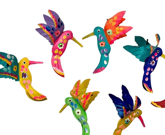 SET HUMMINGBIRD Ornaments, Mexican Christmas Ornaments, Tin Bird Ornaments, Colibris