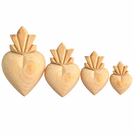 Carved Sacred Hearts - DIY Craft Set (3) Unpainted Wood Hearts