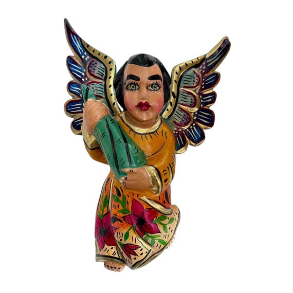Mexican ANGEL, Full Body Hanging Carved Wood Angel