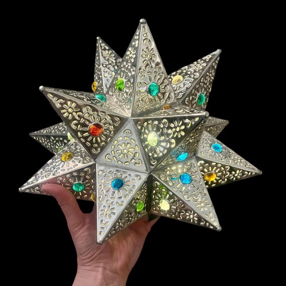 Tin Star Sconce with Colored Marbles: Mexican Luminaria, Silver Finish
