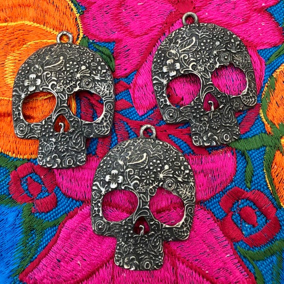 SET (3) Day of the Dead SUGAR SKULL Milagro Charms, Large Milagro Charms
