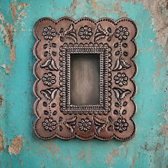Mexican Tin NICHO, Shadowbox Frame, Altar Display, Remembrance Frame 7 1/2”H