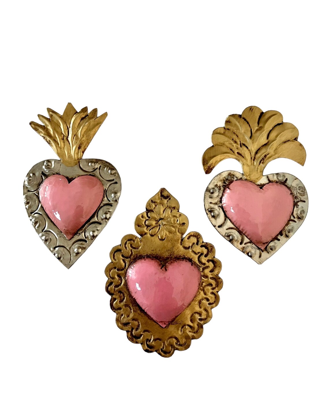 SET 3 Tin Hearts Mexican Corazons Small Punched Tin Etsy