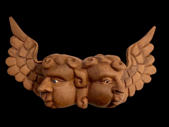 WOOD ANGEL, Two Faces Mexican Wood Angel, Cherubs, Cacheton, Chubby Cheeks Angel #1