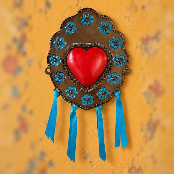 Heart with Ribbons, Mexican Punched Tin Corazon