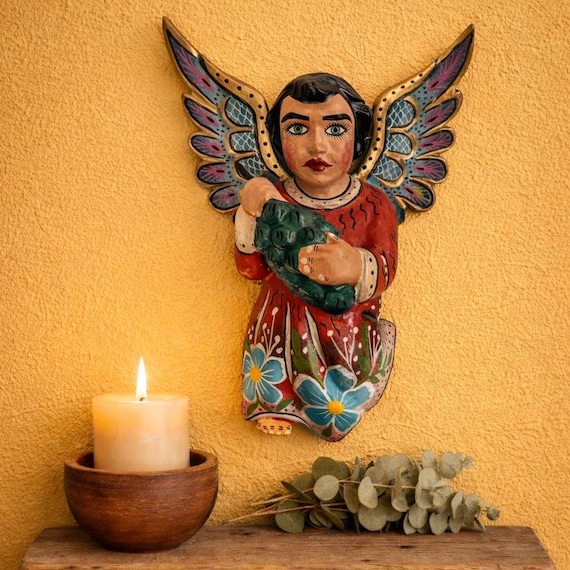 Mexican ANGEL, Full Body Hanging Carved Wood Angel