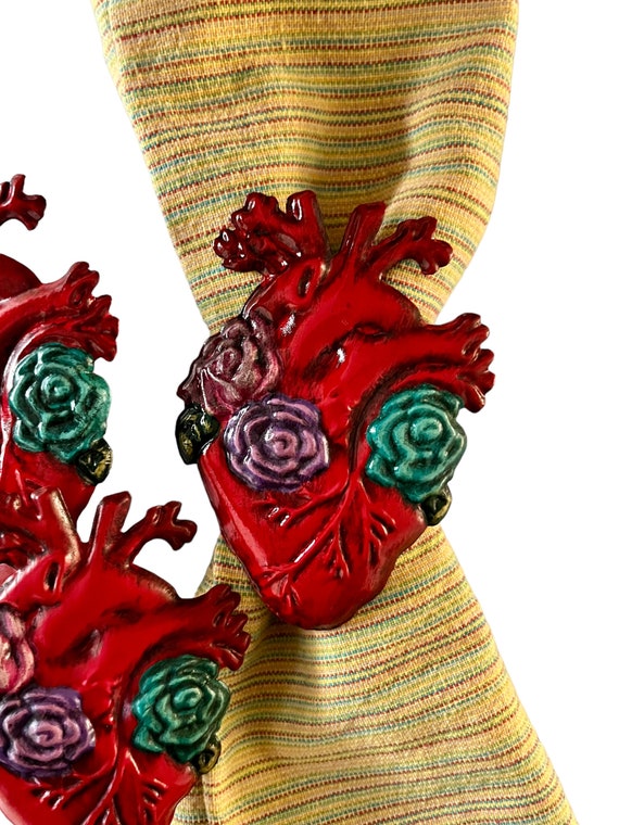 ANATOMICAL HEART Napkin Rings SET (4) Mexican Punched Tin