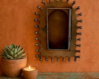 Mexican Tin NICHO 8"H Glass Door Shadowbox Frame Display Niche, Altar Decor