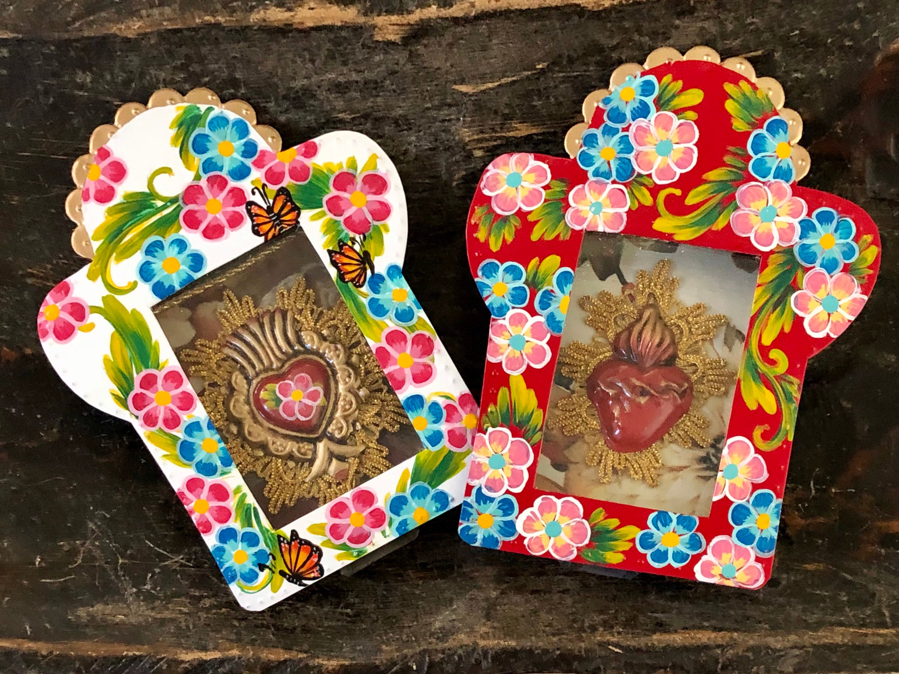 Painted Tin SACRED HEART Nicho Mexican Nicho Etsy