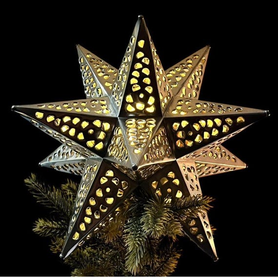 Moravian TIN STAR Christmas Tree Topper, Xmas Topper Mexican Estrella Luminaria 9” or 11 inch