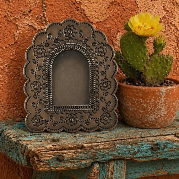 Mexican Tin NICHO, Arched Shadowbox Frame, Silver or Oxidized 7 1/2"H