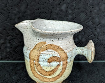 Eugenia Pottery - Hand Crafted Studio Art Creamer, Speckled Cream Color Glaze, with Knob Handle, Kitchen Dining, Rustic, TV Movie Prop, MINT